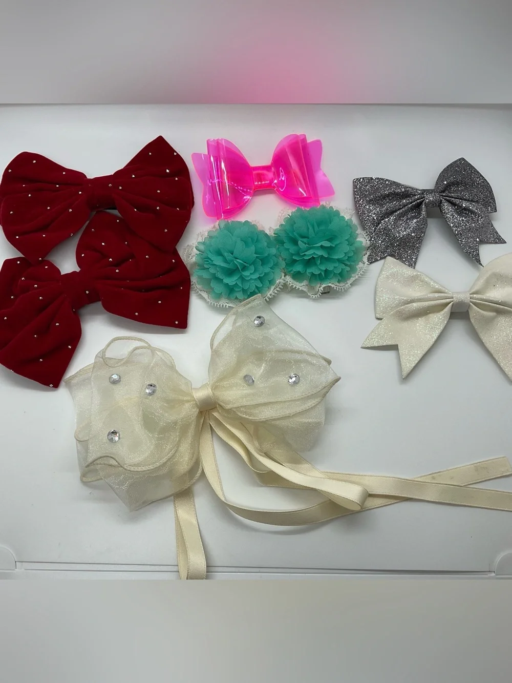Girls' Sparkle & Pattern Hair Bow Bundle 10 pair Barbie Cheerleading Dance